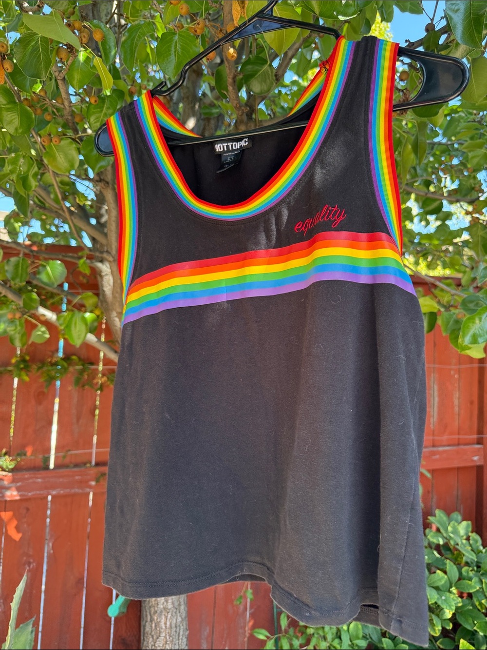 Hot Topic Black Tank with Rainbow Trim & "Equality" Script - Picture 3 of 6